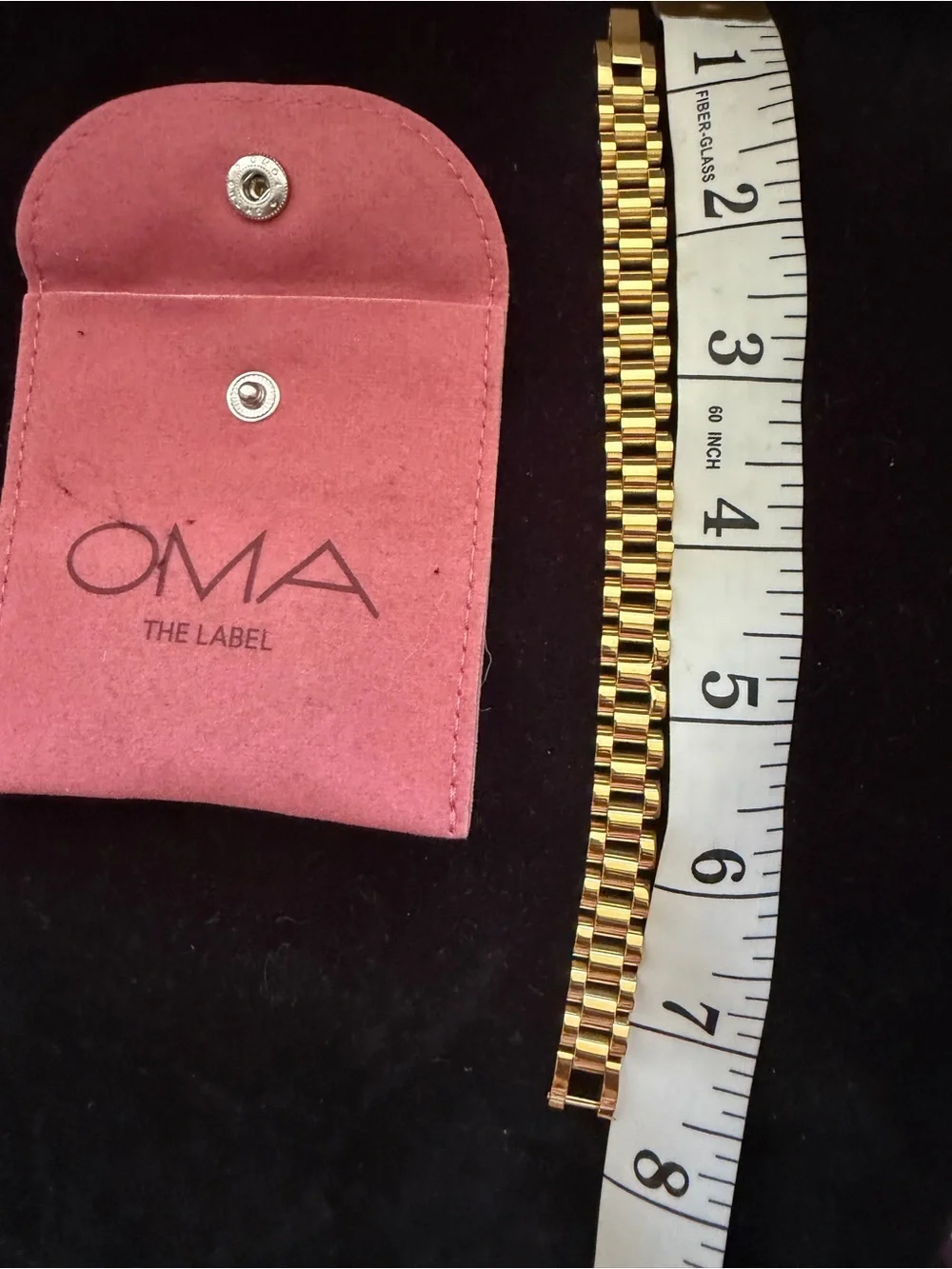 Oma the Label 18k Gold Plated Link Bracelet with Pink Suede Pouch 10”